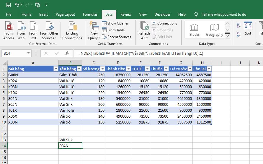 hàm thay thế vlookup có thể tìm dữ liệu nhiều chiều
